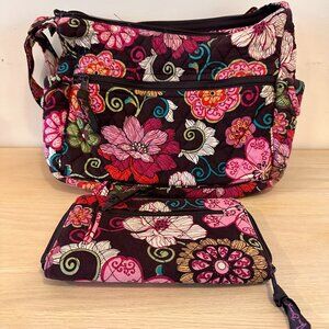 Vera Bradley Handbag Purse & Wallet Floral Pattern w/ Adjustable Strap Like New